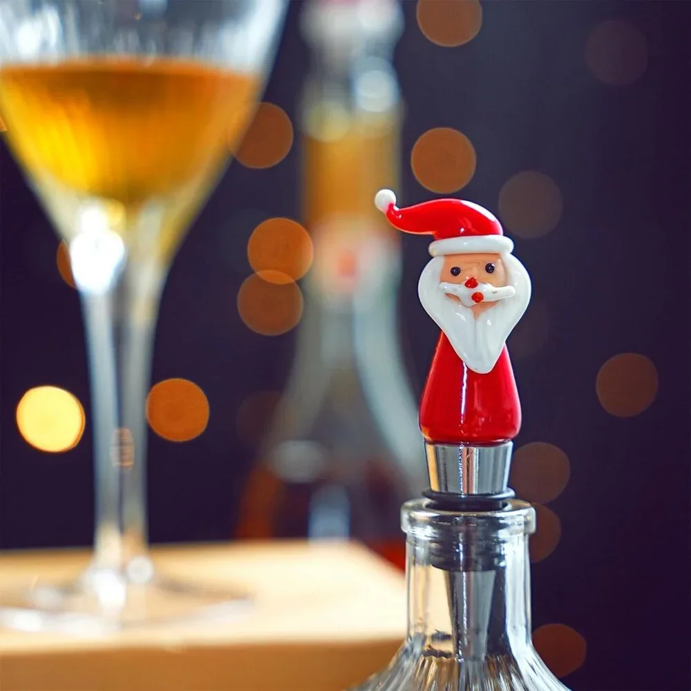 Charming Santa Wine Bottle Stopper - 4.5'' Reusable Glass Cork for Holiday Cheer